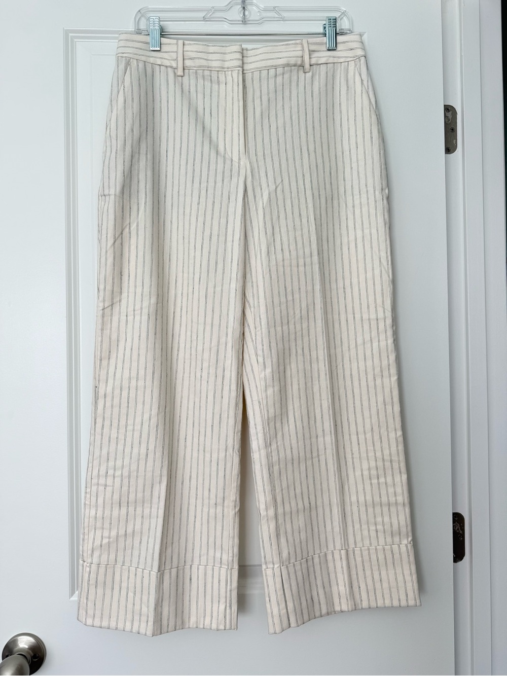 LOFT Cream Wide-Leg Pinstripe Trousers